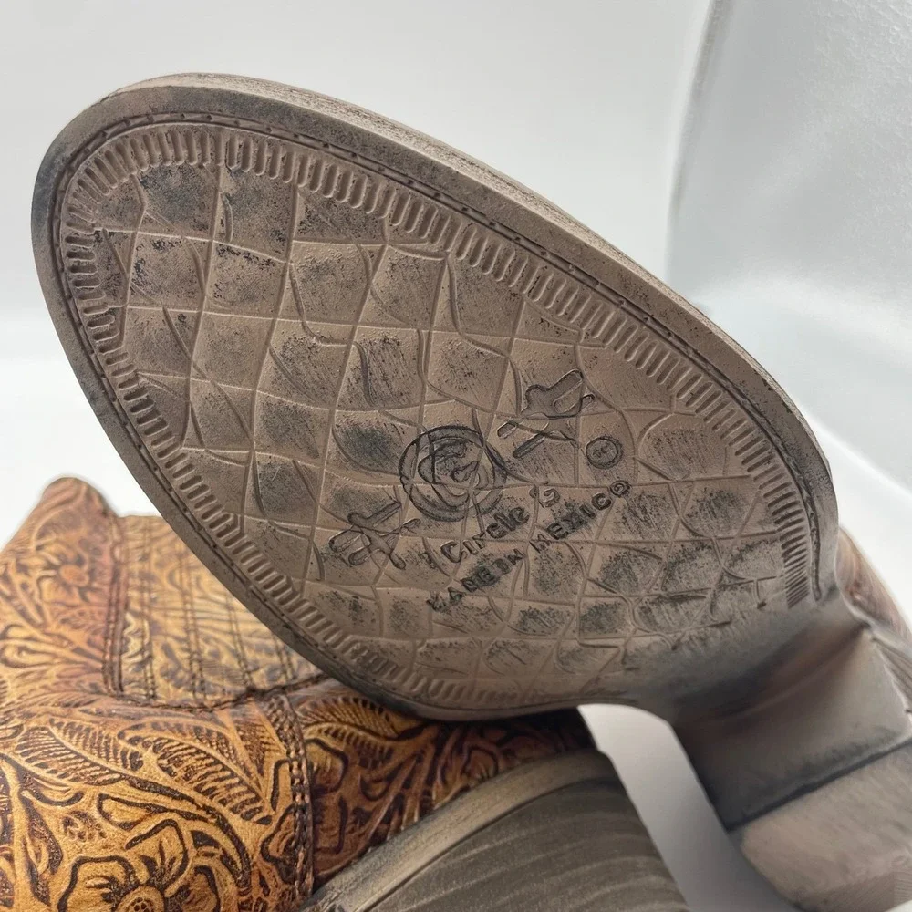 Circle G Women's Floral Tooled Leather Embossed Lace Up Ankle Boots Sz 7 Booties